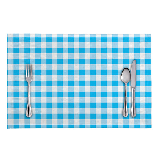 Cyan Blue And White Gingham Print Placemat