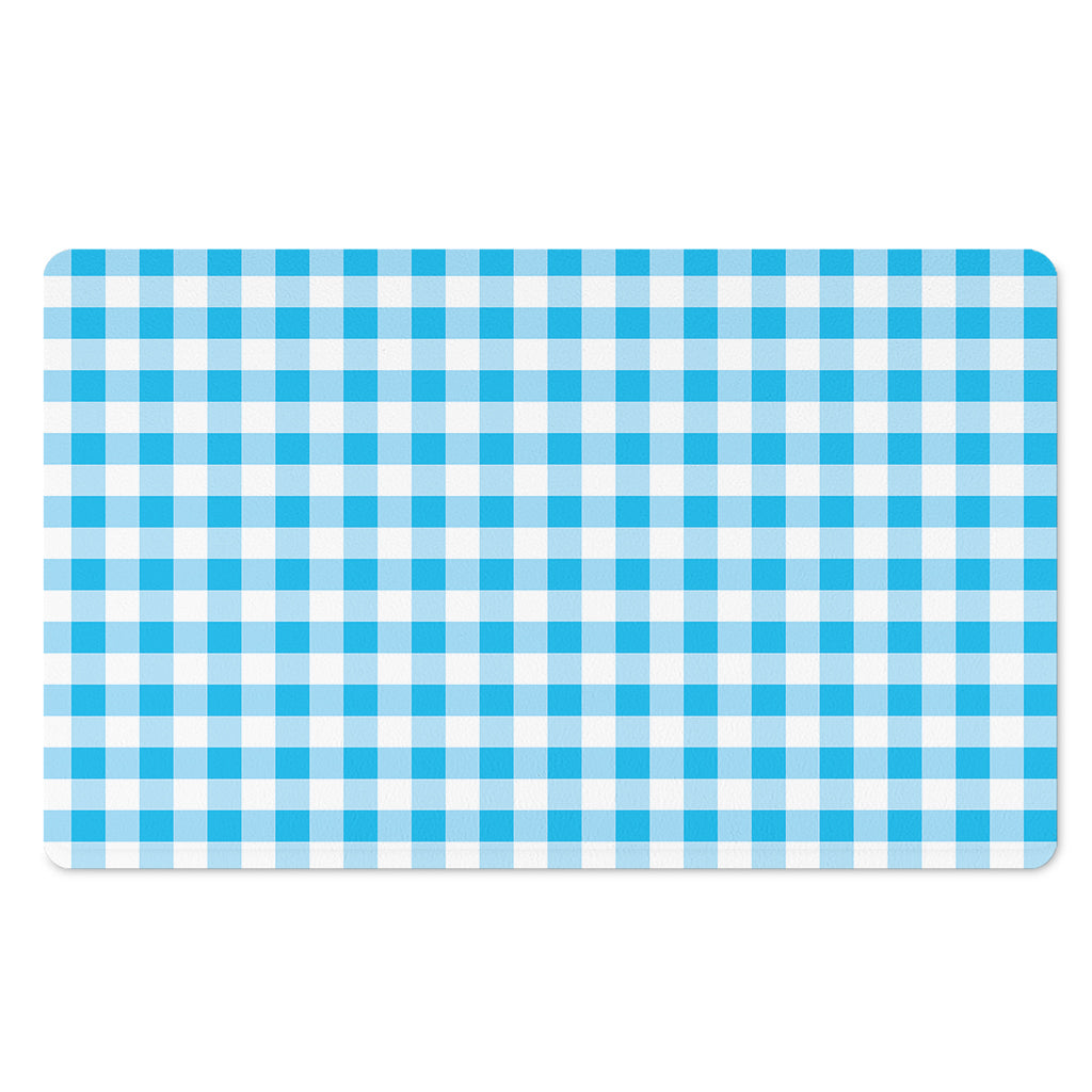 Cyan Blue And White Gingham Print Polyester Doormat