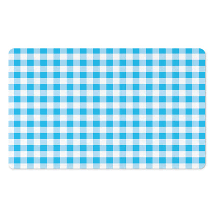 Cyan Blue And White Gingham Print Polyester Doormat
