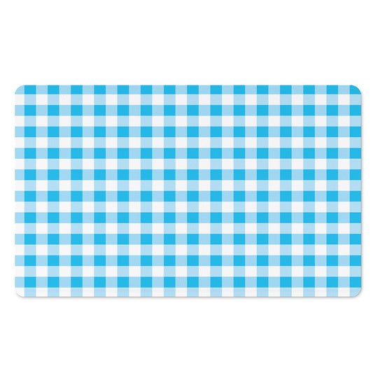 Cyan Blue And White Gingham Print Polyester Doormat