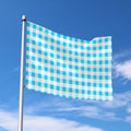 Cyan Blue And White Gingham Print Polyester Flag