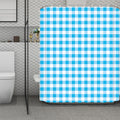 Cyan Blue And White Gingham Print Polyester Shower Curtain