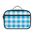 Cyan Blue And White Gingham Print Portable Lunch Bag