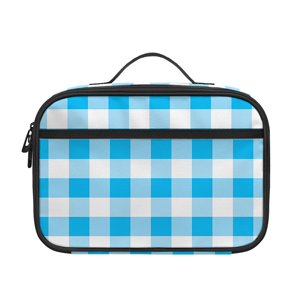 Cyan Blue And White Gingham Print Portable Lunch Bag
