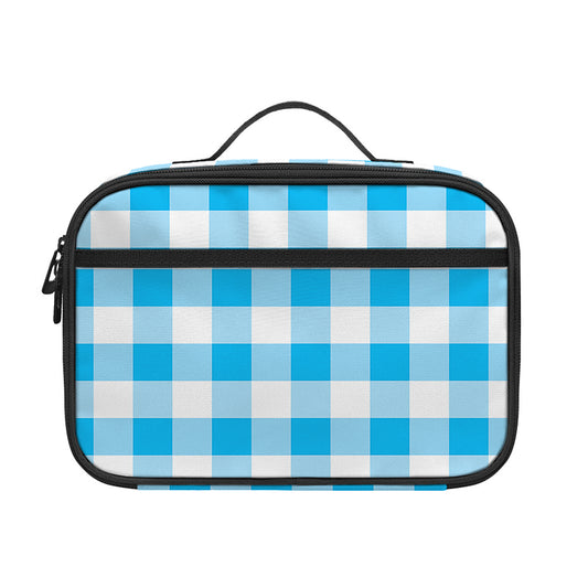 Cyan Blue And White Gingham Print Portable Lunch Bag
