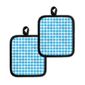 Cyan Blue And White Gingham Print Pot Holders