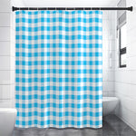 Cyan Blue And White Gingham Print Premium Shower Curtain
