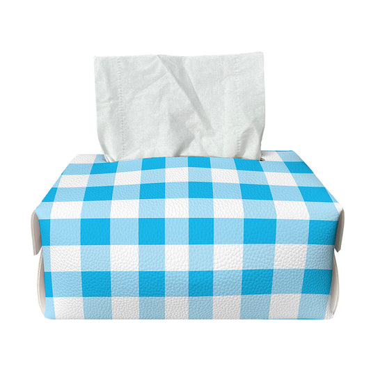 Cyan Blue And White Gingham Print Rectangle Tissue Box Cover