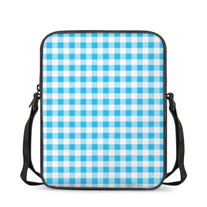 Cyan Blue And White Gingham Print Rectangular Crossbody Bag
