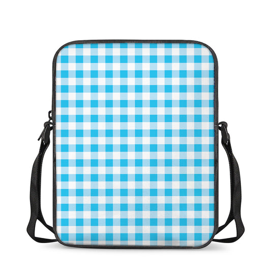 Cyan Blue And White Gingham Print Rectangular Crossbody Bag