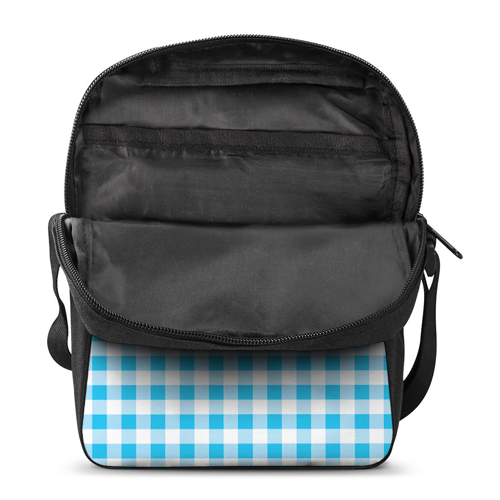Cyan Blue And White Gingham Print Rectangular Crossbody Bag