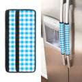 Cyan Blue And White Gingham Print Refrigerator Handle Covers