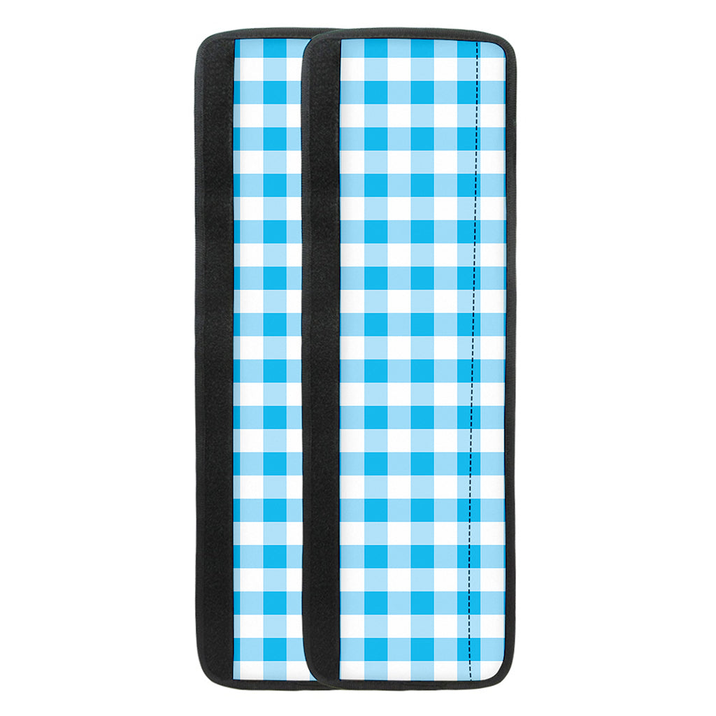 Cyan Blue And White Gingham Print Refrigerator Handle Covers