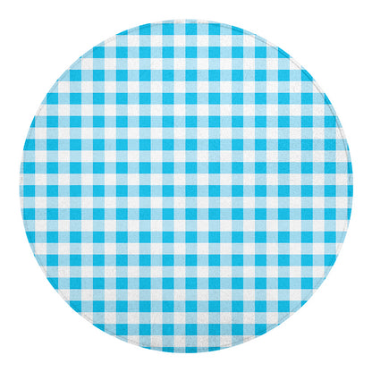 Cyan Blue And White Gingham Print Round Blanket