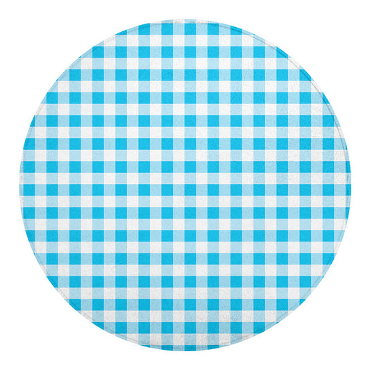 Cyan Blue And White Gingham Print Round Blanket