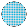 Cyan Blue And White Gingham Print Round Floor Mat