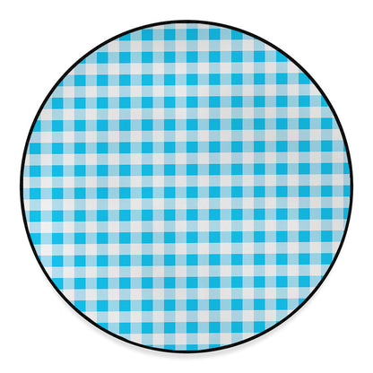 Cyan Blue And White Gingham Print Round Floor Mat