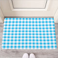 Cyan Blue And White Gingham Print Rubber Doormat