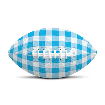 Cyan Blue And White Gingham Print Rugby Ball