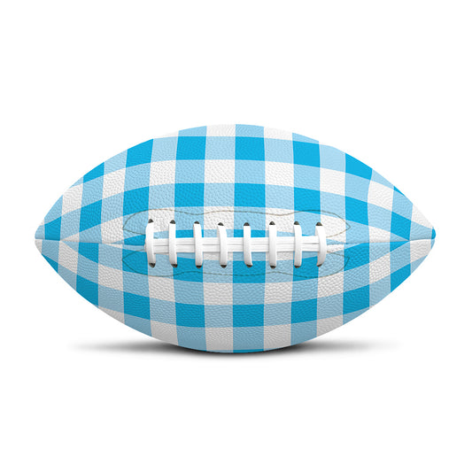 Cyan Blue And White Gingham Print Rugby Ball