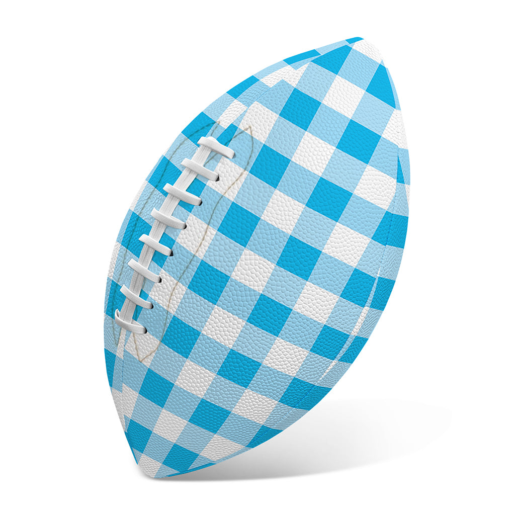 Cyan Blue And White Gingham Print Rugby Ball
