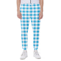 Cyan Blue And White Gingham Print Joggers