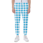 Cyan Blue And White Gingham Print Scuba Joggers