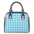 Cyan Blue And White Gingham Print Shoulder Handbag