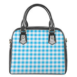 Cyan Blue And White Gingham Print Shoulder Handbag