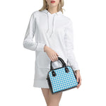 Cyan Blue And White Gingham Print Shoulder Handbag