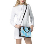 Cyan Blue And White Gingham Print Shoulder Handbag