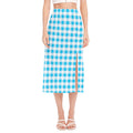 Cyan Blue And White Gingham Print Side Slit Midi Skirt