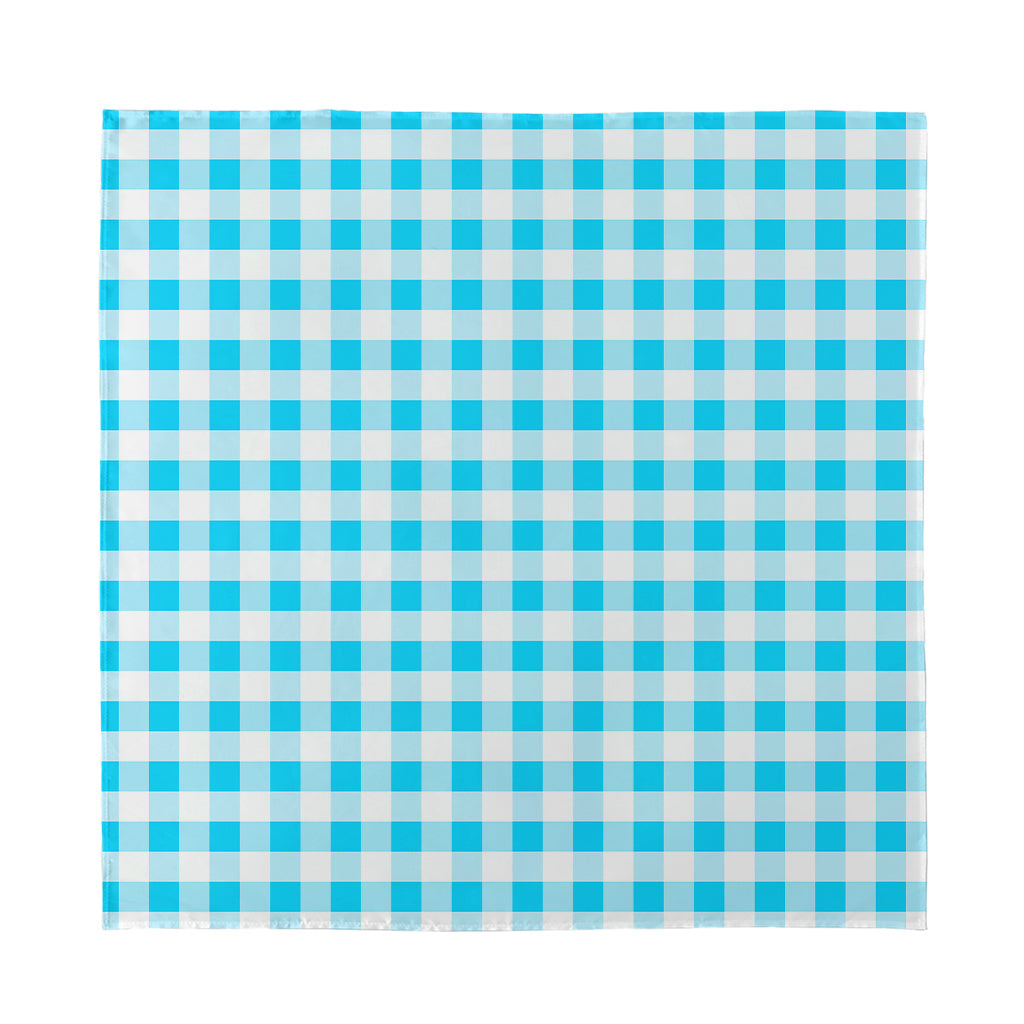 Cyan Blue And White Gingham Print Silk Bandana