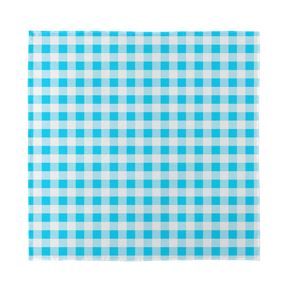 Cyan Blue And White Gingham Print Silk Bandana