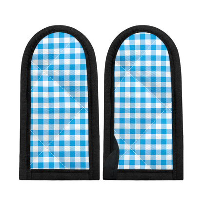 Cyan Blue And White Gingham Print Skillet Handle Cover
