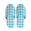 Cyan Blue And White Gingham Print Slippers
