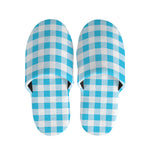 Cyan Blue And White Gingham Print Slippers