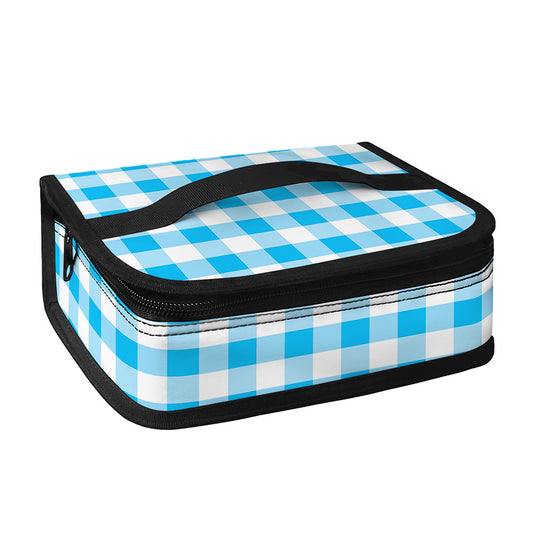 Cyan Blue And White Gingham Print Small Lunch Bag