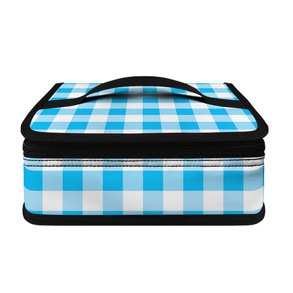 Cyan Blue And White Gingham Print Small Lunch Bag