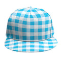 Cyan Blue And White Gingham Print Snapback Cap
