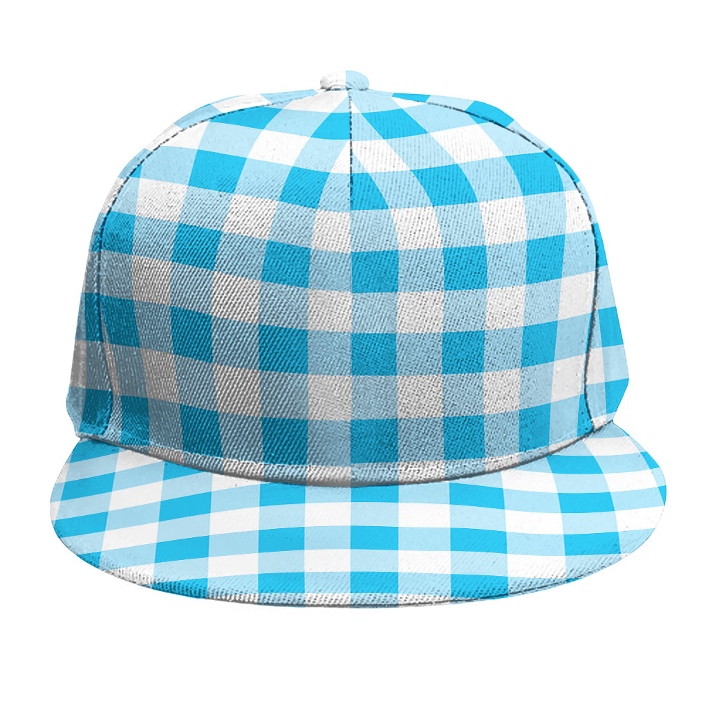 Cyan Blue And White Gingham Print Snapback Cap