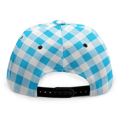Cyan Blue And White Gingham Print Snapback Cap