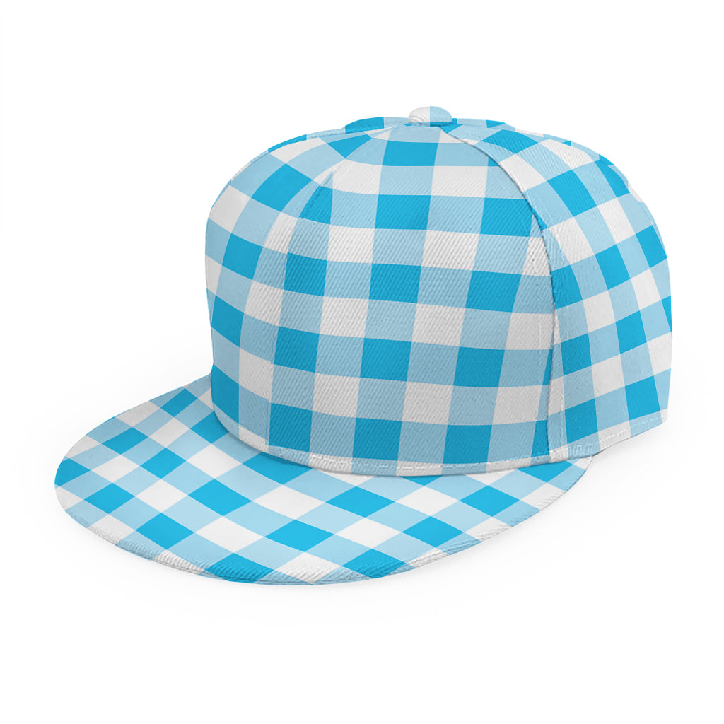 Cyan Blue And White Gingham Print Snapback Cap