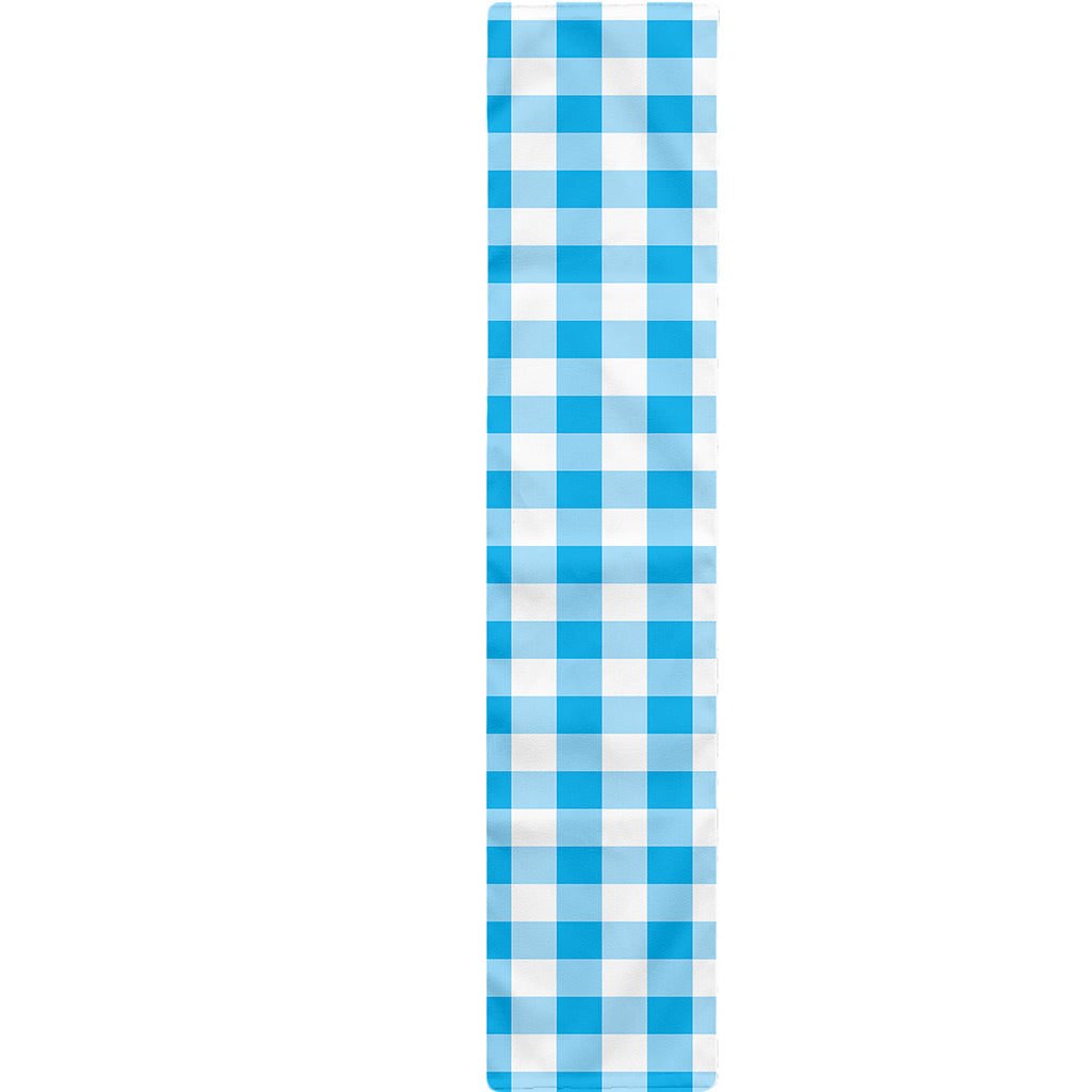 Cyan Blue And White Gingham Print Table Runner