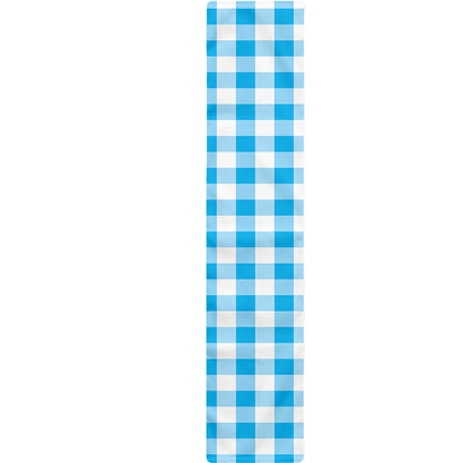 Cyan Blue And White Gingham Print Table Runner