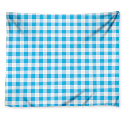 Cyan Blue And White Gingham Print Tapestry