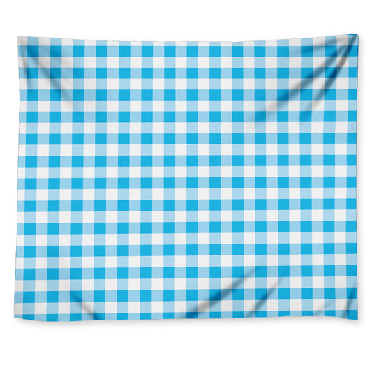 Cyan Blue And White Gingham Print Tapestry