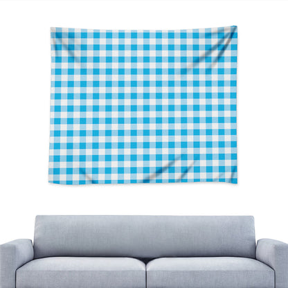 Cyan Blue And White Gingham Print Tapestry