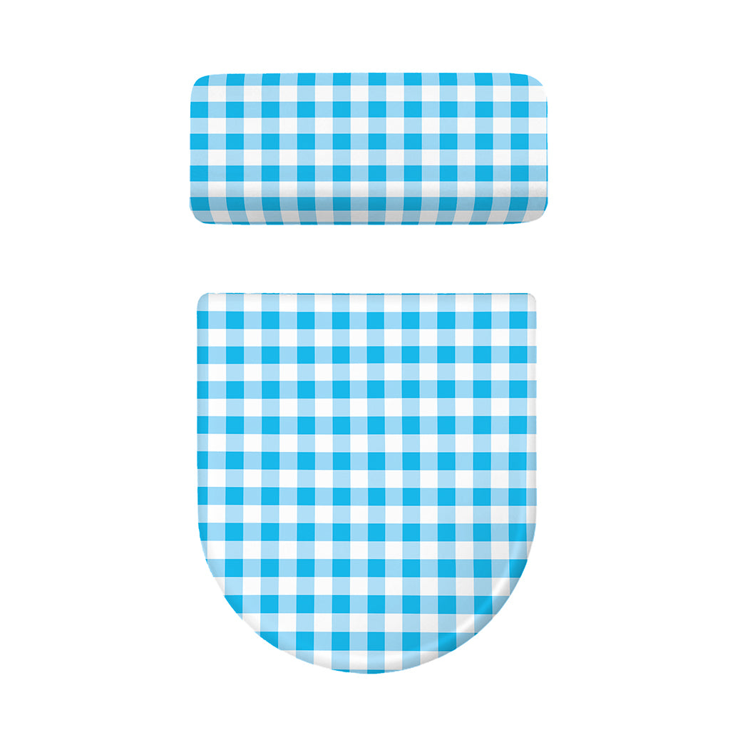 Cyan Blue And White Gingham Print Toilet Lid And Tank Cover Set