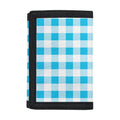 Cyan Blue And White Gingham Print Trifold Wallet
